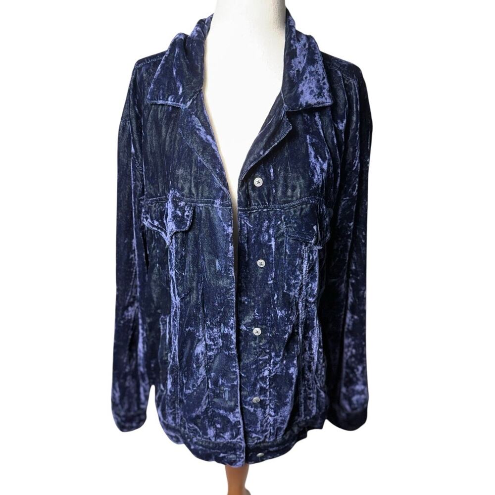 Kyla Seo Ari Velvet Shirt Shacket Womens‎ Small Blue Whimsigoth Witchy Button up